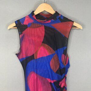 Matte Collection Cover Up Women's Medium Blue Red Swim Dress Sleeveless Ruched